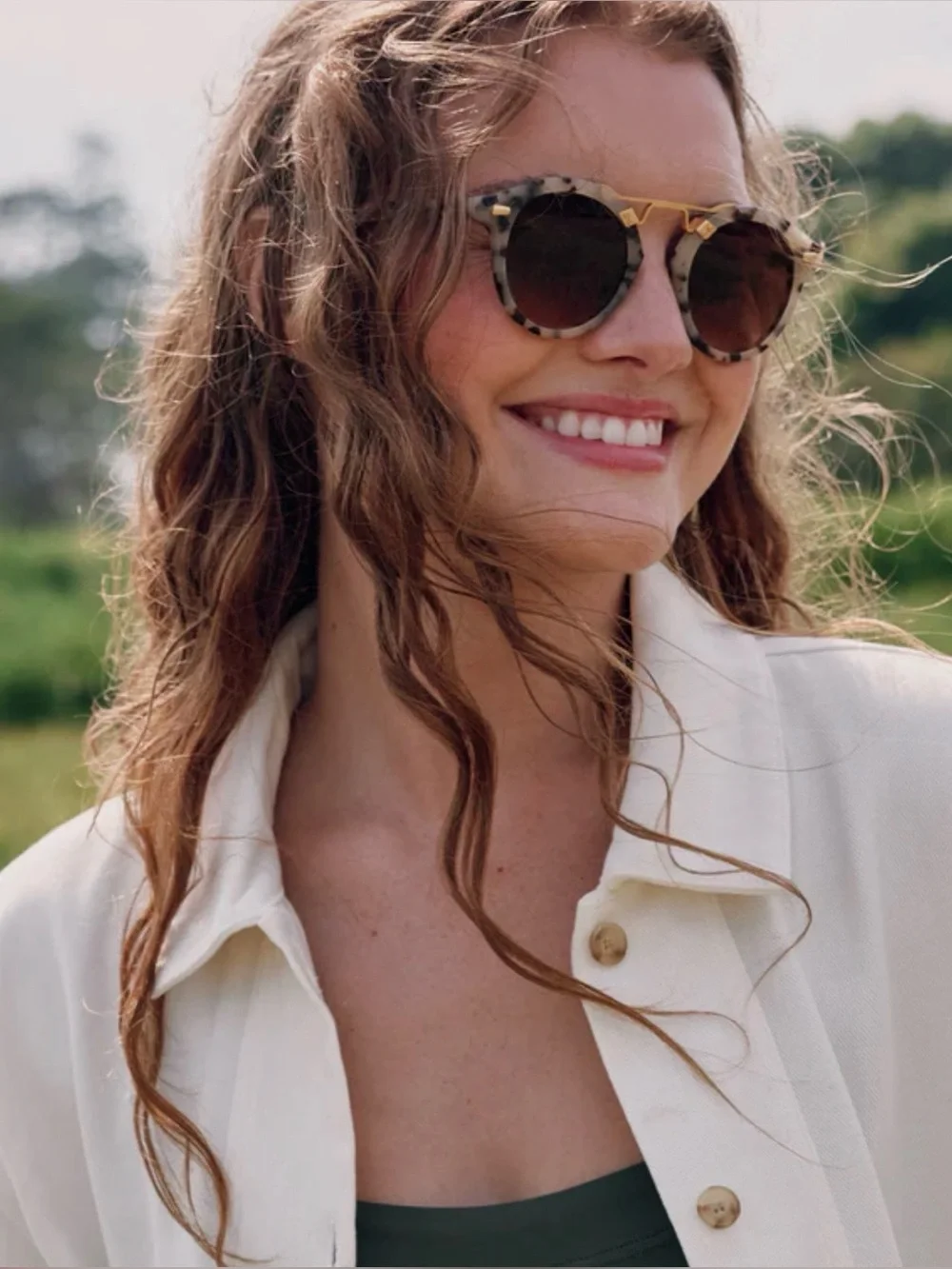 KREWE STL II Matte Oyster 24k Gold Tortoiseshell Round Sunglasses